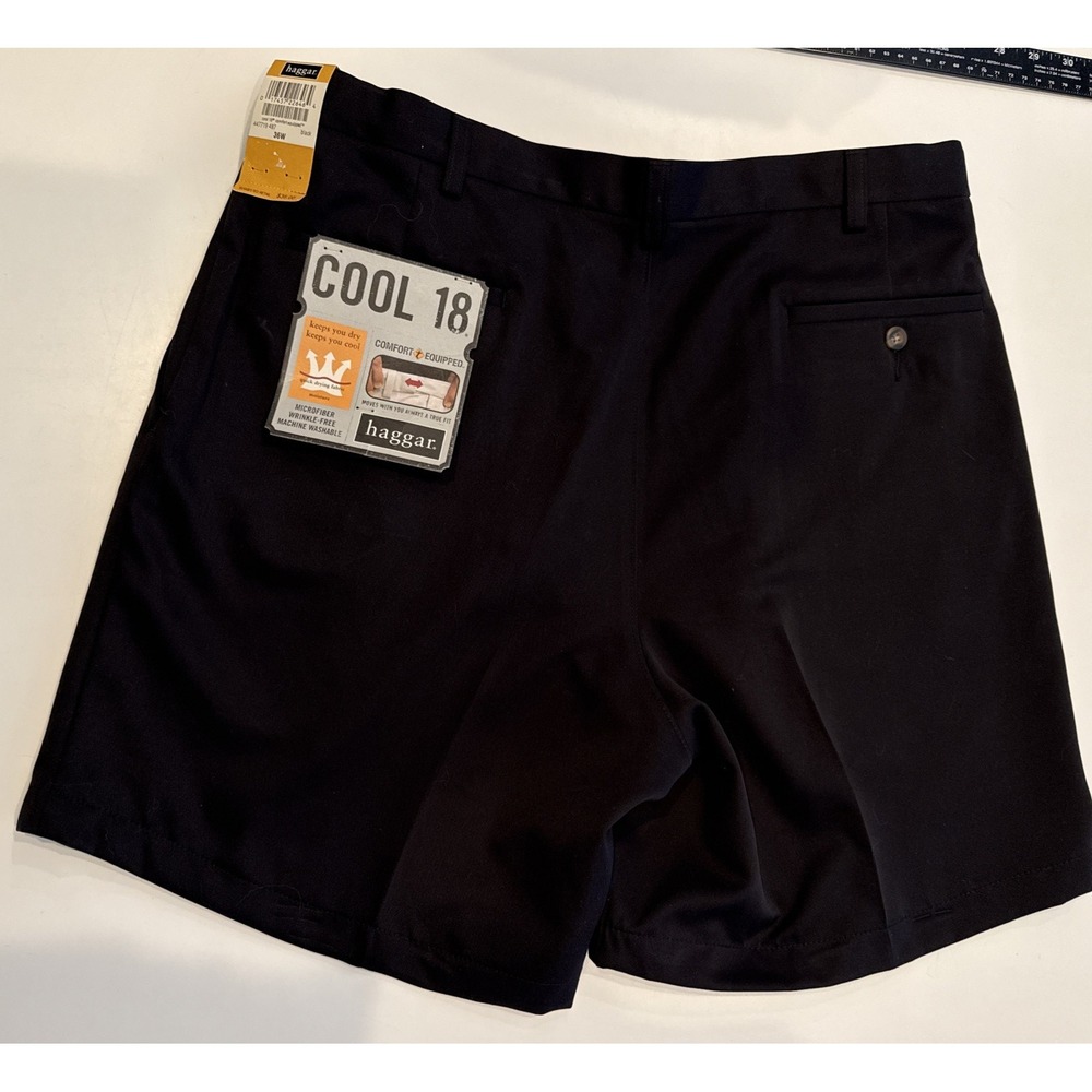 Haggar Dress Shorts Mens 36 Black Brand New Cool 18 Comfort Stretch Pleated